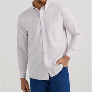 Wrangler® Bucking Cancer Pink Plaid Long Sleeve Western Shirt